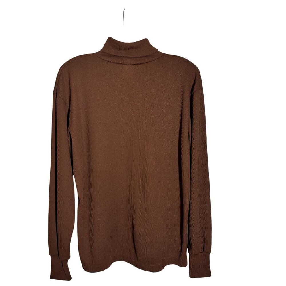 Vintage 70's Jantzen Chocolate Brown Ribbed Long Sleeve Turtleneck Top Medium - Picture 3 of 9